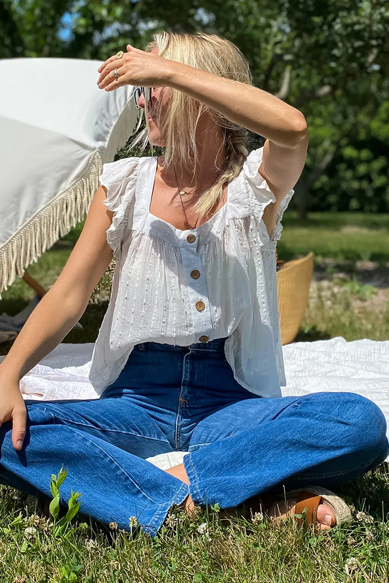 Laurent Flutter Top - Dot Stripe Ivory Organic sold by Emerson Fry product image thumbnail 4