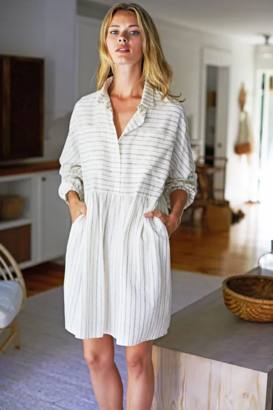Selma Long Sleeve Dress - Ivory Hemp Stripe Organic sold by Emerson Fry