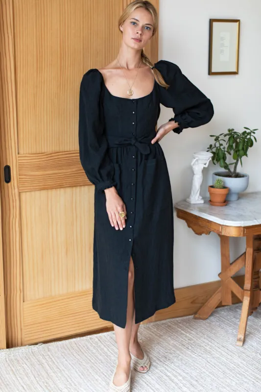 Hazel Dress - Black Linen sold by Emerson Fry