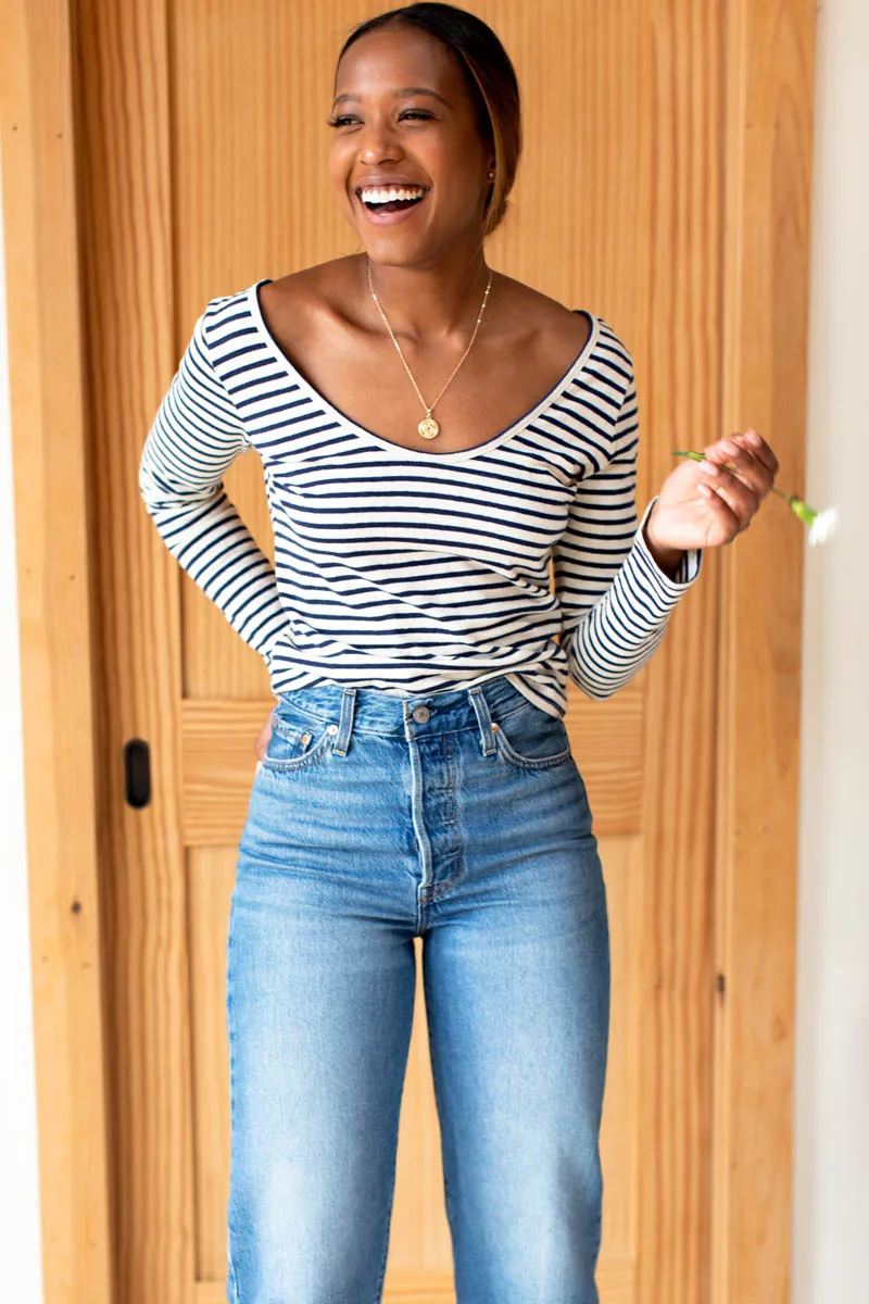 Ballet Scoopneck Top - Navy Stripe Organic sold by Emerson Fry product image thumbnail 5