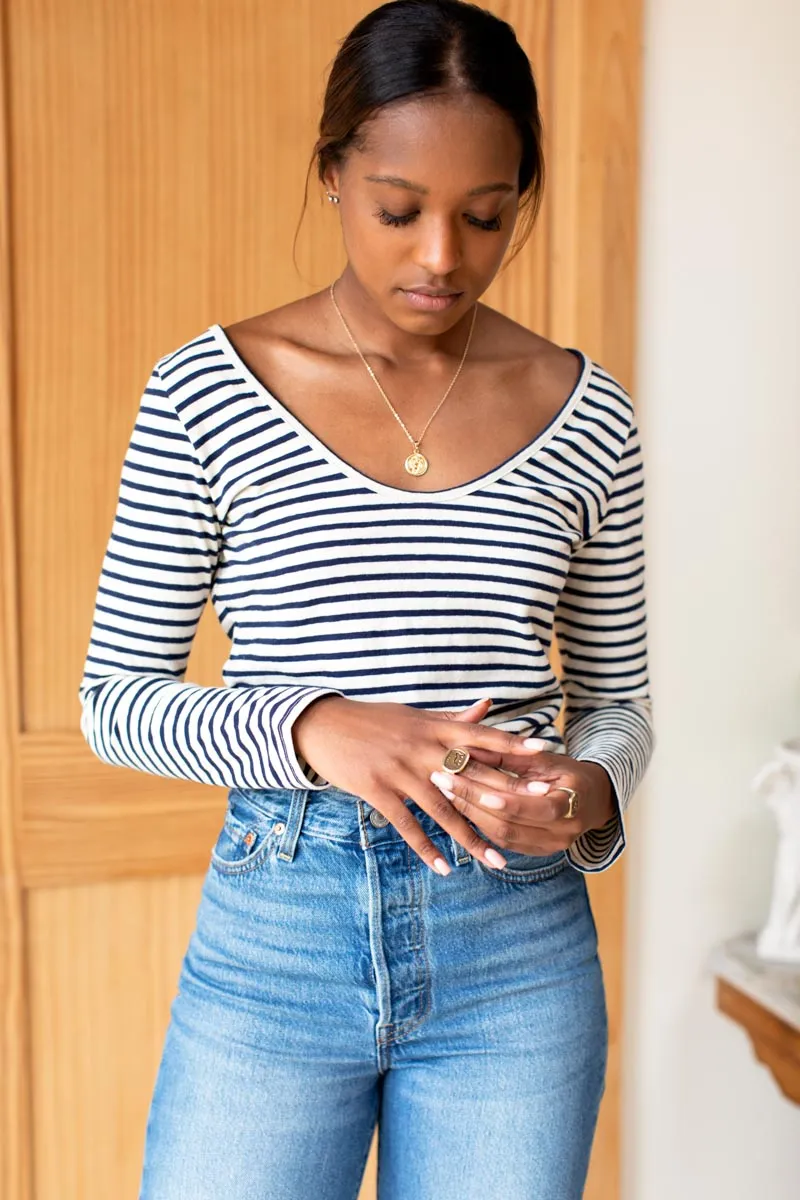 Ballet Scoopneck Top - Navy Stripe Organic sold by Emerson Fry product image thumbnail 3