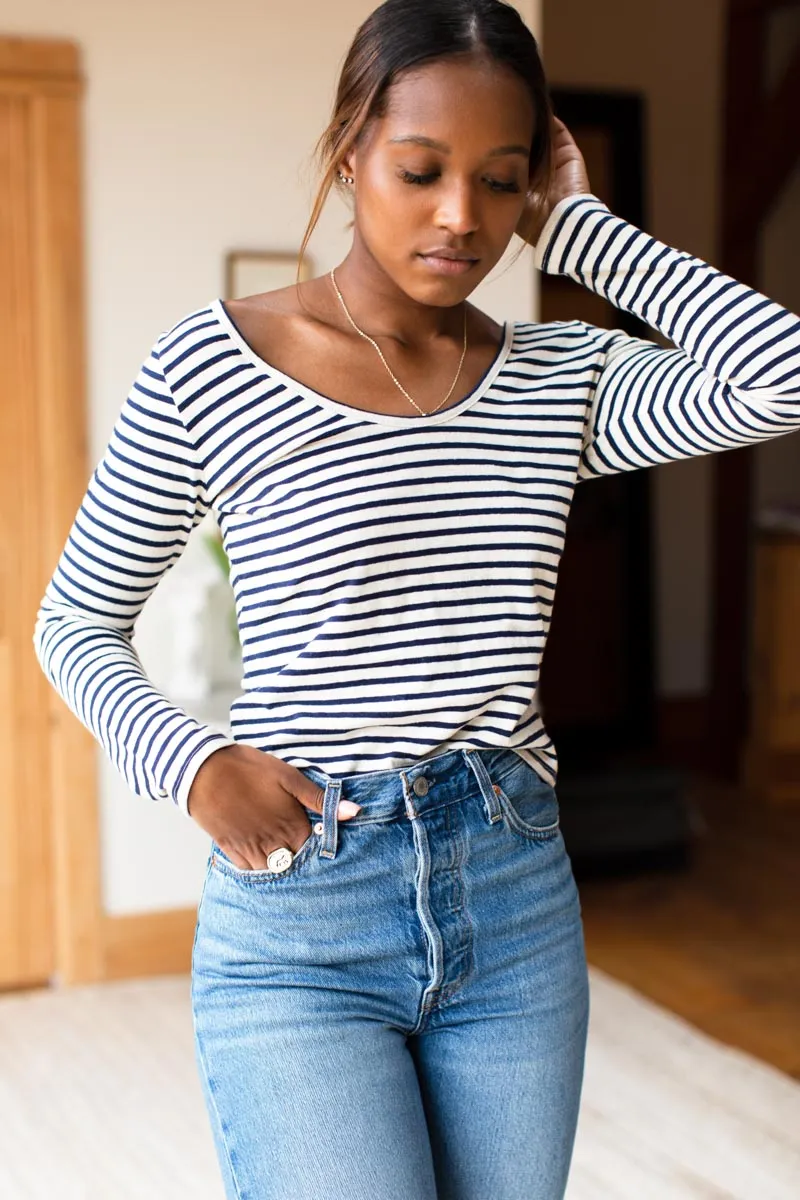 Ballet Scoopneck Top - Navy Stripe Organic sold by Emerson Fry