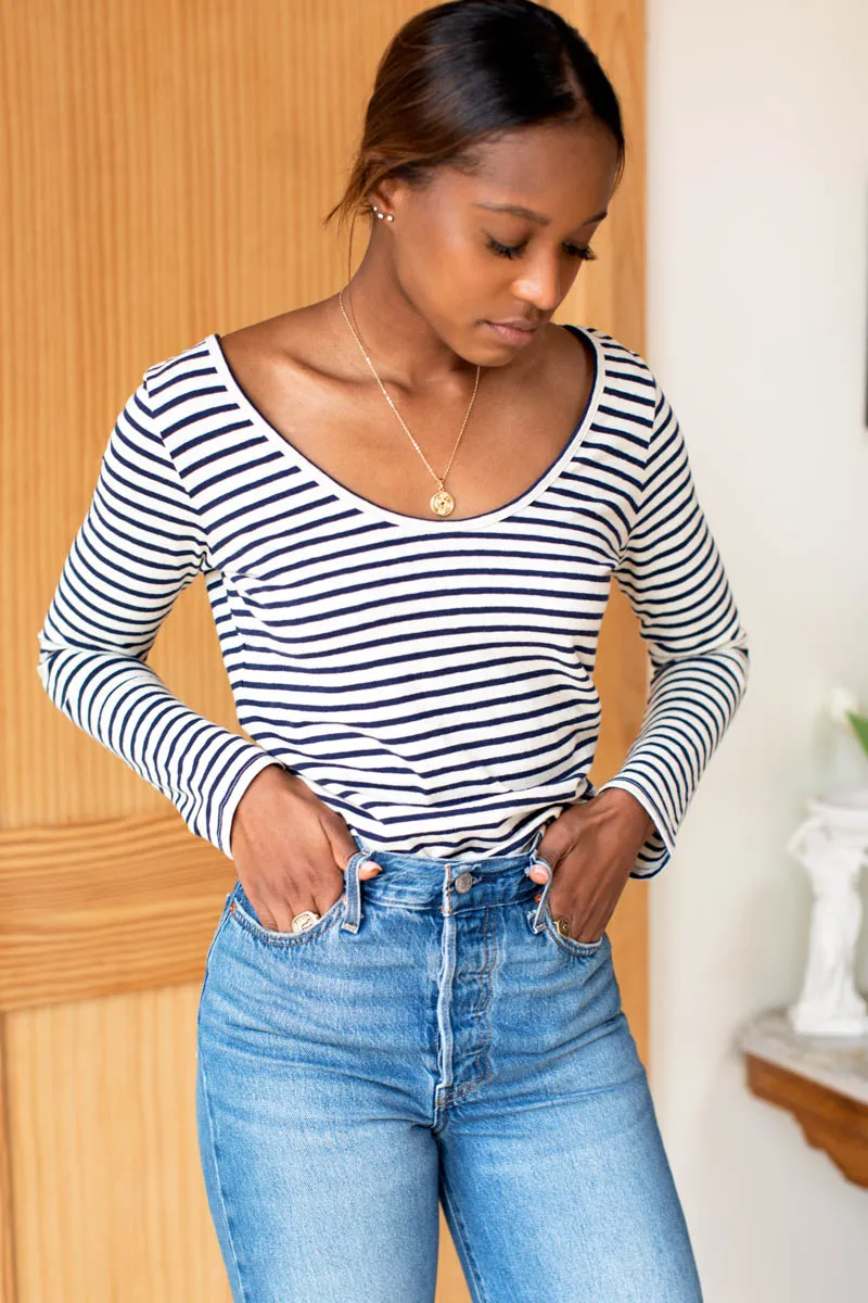 Ballet Scoopneck Top - Navy Stripe Organic sold by Emerson Fry product image thumbnail 2