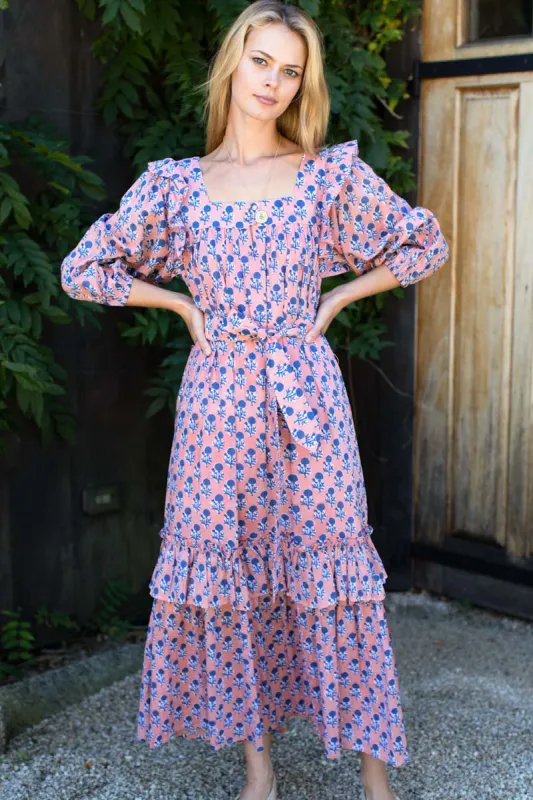 Adelina Long Sleeve Maxi Dress - Little Marigolds Apple + Blue Organic sold by Emerson Fry