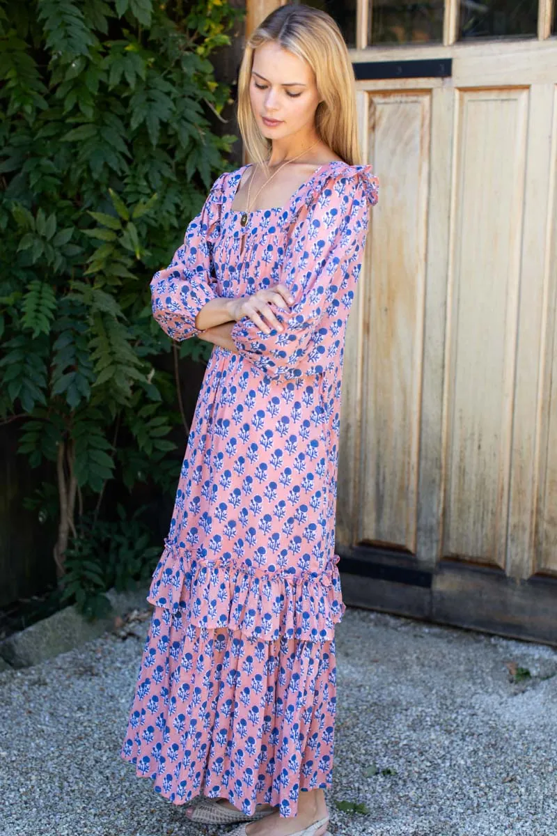 Adelina Long Sleeve Maxi Dress - Little Marigolds Apple + Blue Organic sold by Emerson Fry product image thumbnail 4