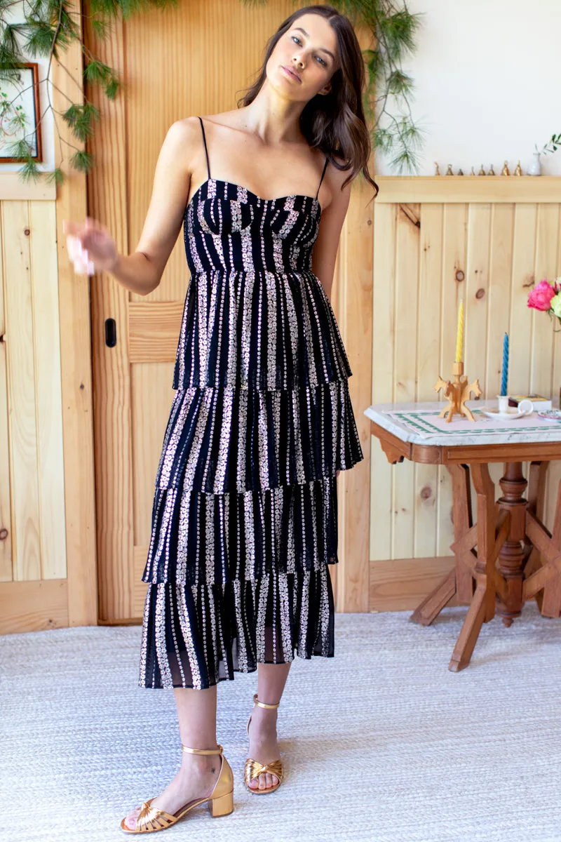 Fitted Bodice Ruffle Dress - Black Lurex sold by Emerson Fry