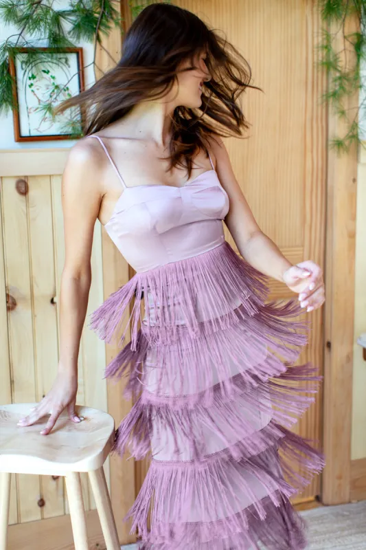 Fitted Bodice Fringe Dress - Dusty Rose made by Emerson Fry