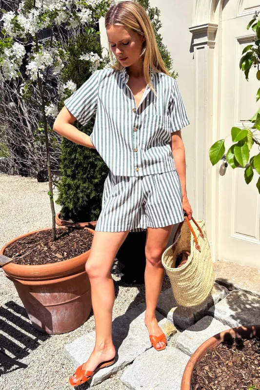 Boxy Shirt - Moss Stripe Organic sold by Emerson Fry