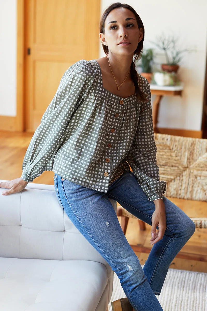 Laurent Blouse - Moss Gingham Organic sold by Emerson Fry
