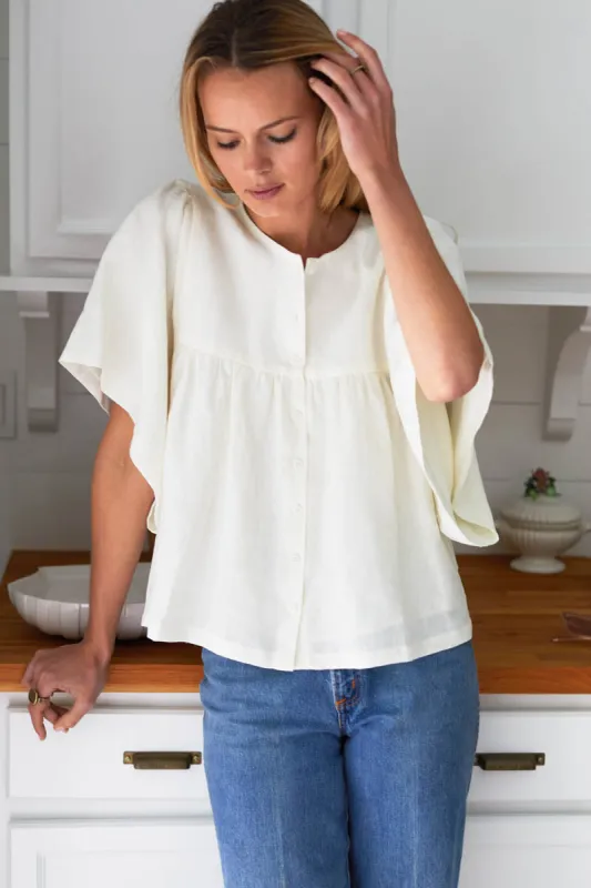 Marion Button Blouse - Salt Linen sold by Emerson Fry