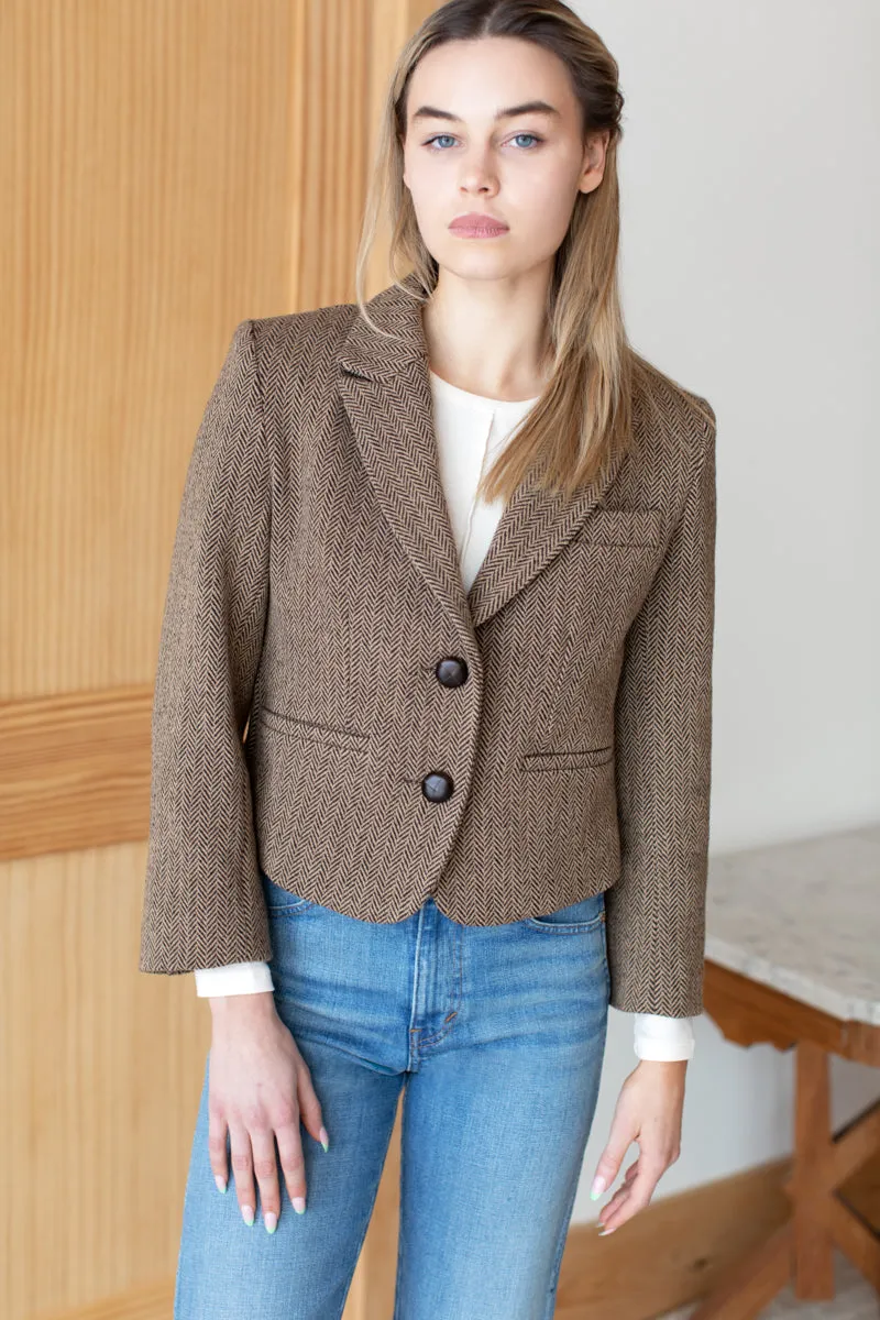 Cropped Blazer - Brown Herringbone sold by Emerson Fry