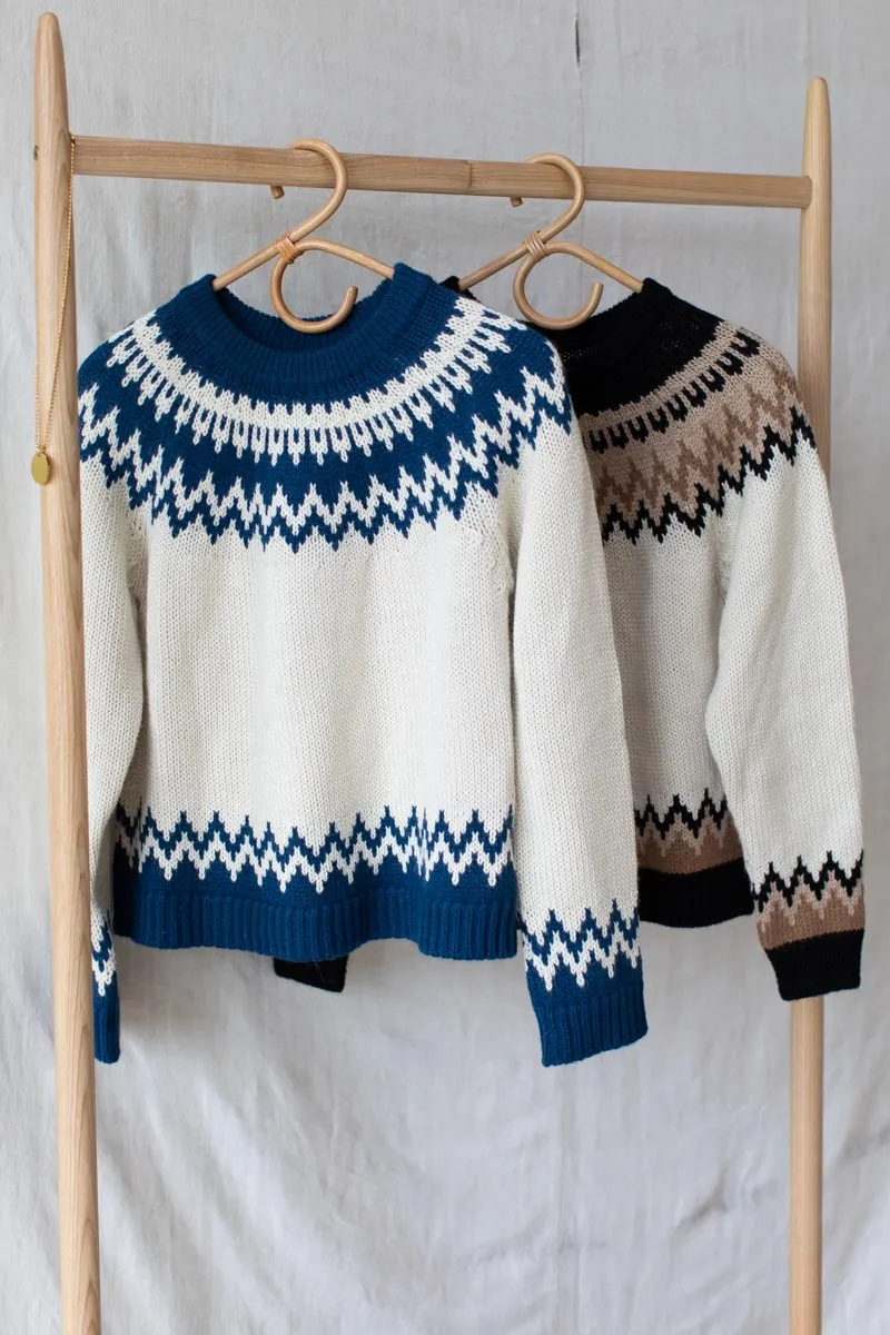 Fair Isle Crewneck - Ivory + Cobalt Blue Alpaca sold by Emerson Fry product image thumbnail 3
