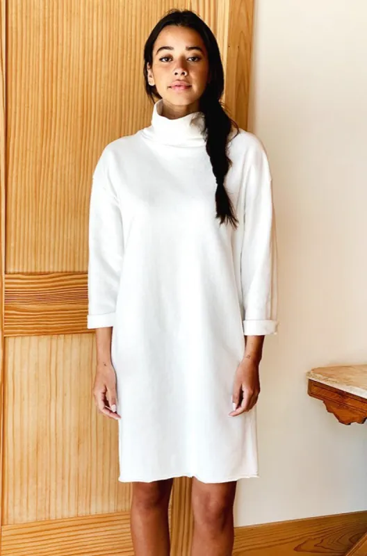 Raw Edge Turtleneck Dress - White Organic sold by Emerson Fry