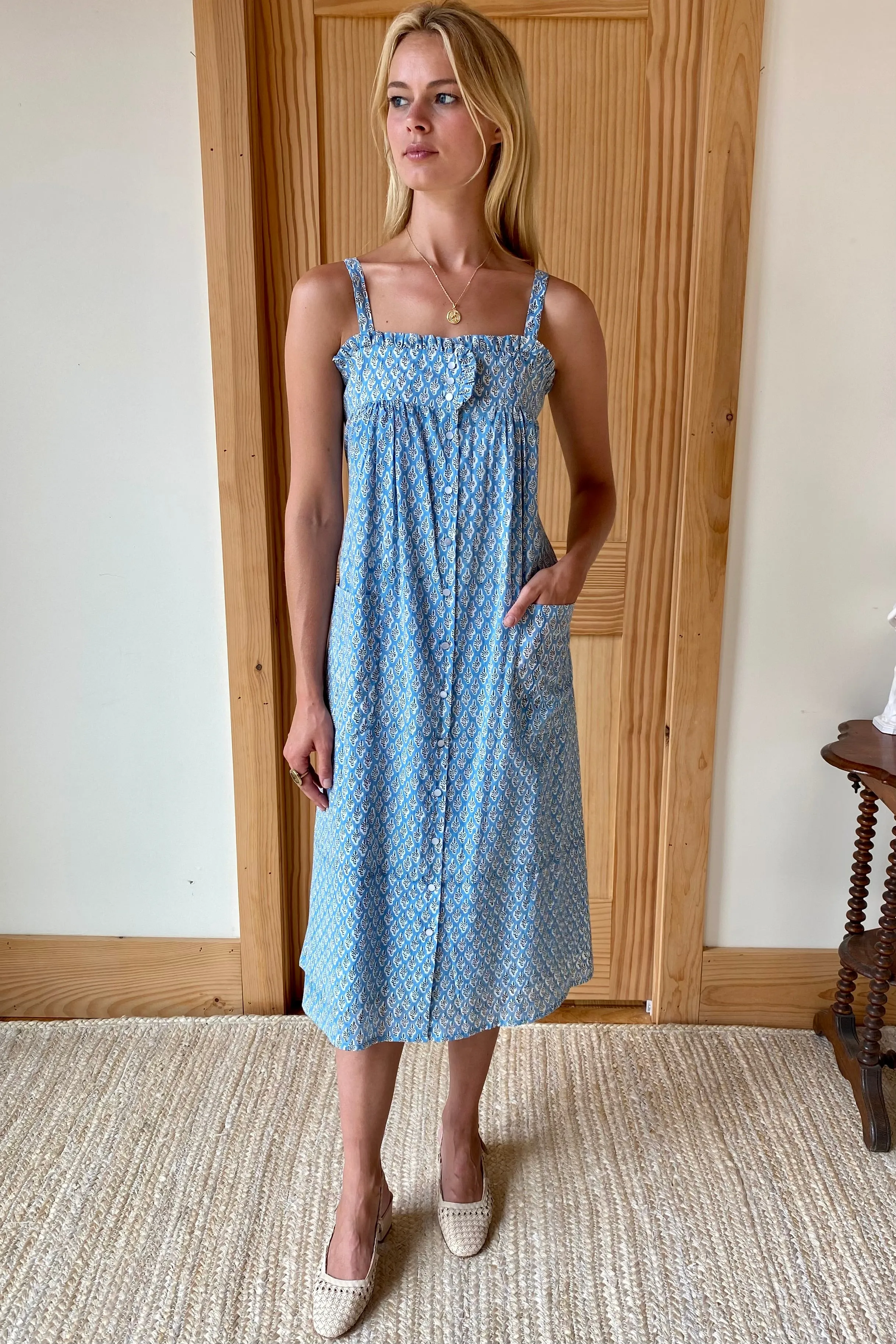 Astrid Midi Dress - Harlow Flowers Blue Organic sold by Emerson Fry
