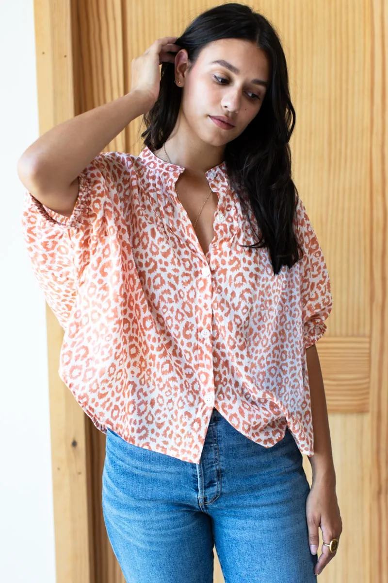 Mandarin Collar Top - Sunbaked Leopard Organic sold by Emerson Fry product image thumbnail 4