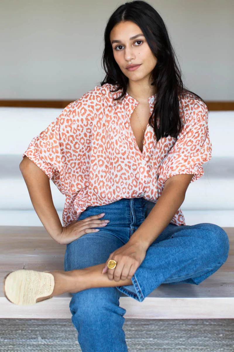 Mandarin Collar Top - Sunbaked Leopard Organic sold by Emerson Fry product image thumbnail 2