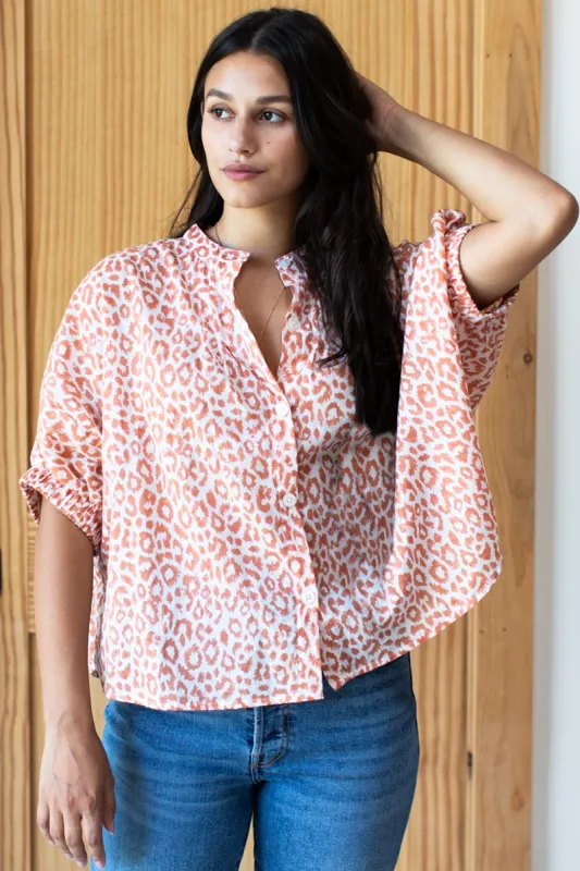 Mandarin Collar Top - Sunbaked Leopard Organic sold by Emerson Fry