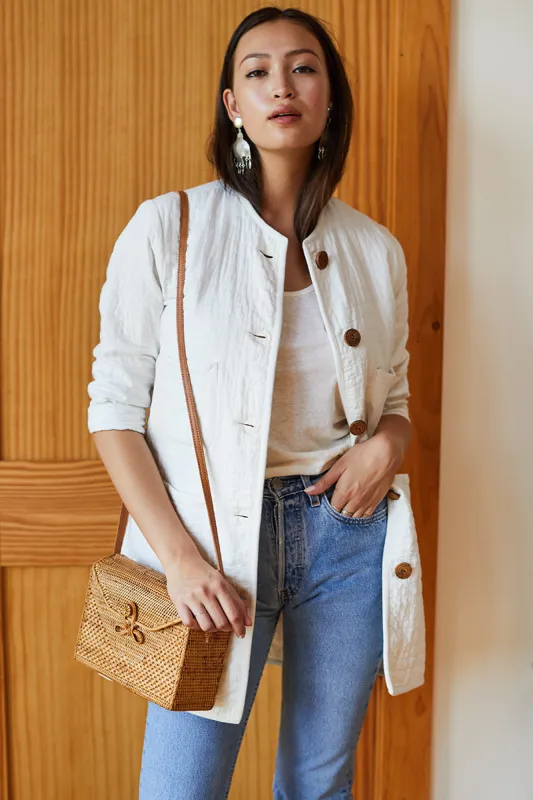 India Quilted Long Jacket - Cloud White Organic sold by Emerson Fry