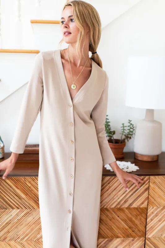 Long V Neck Dress - Wheat sold by Emerson Fry