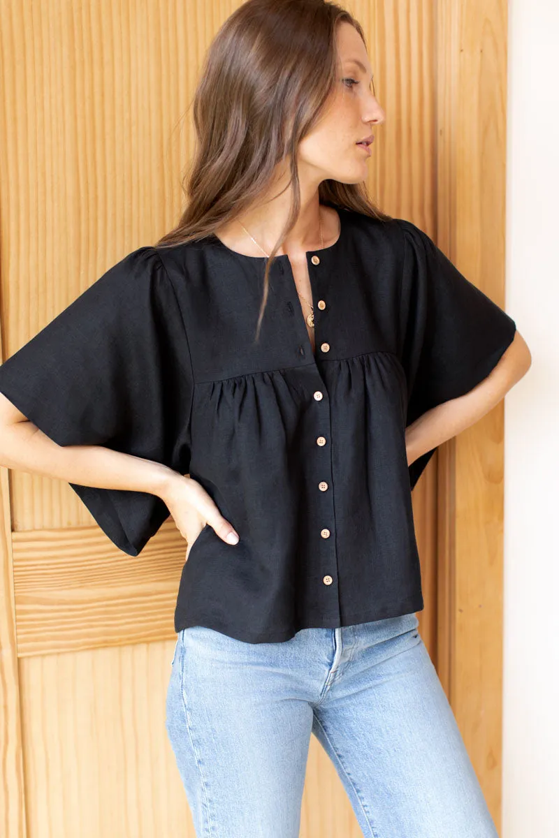 Marion Button Blouse - Black Linen sold by Emerson Fry product image thumbnail 2