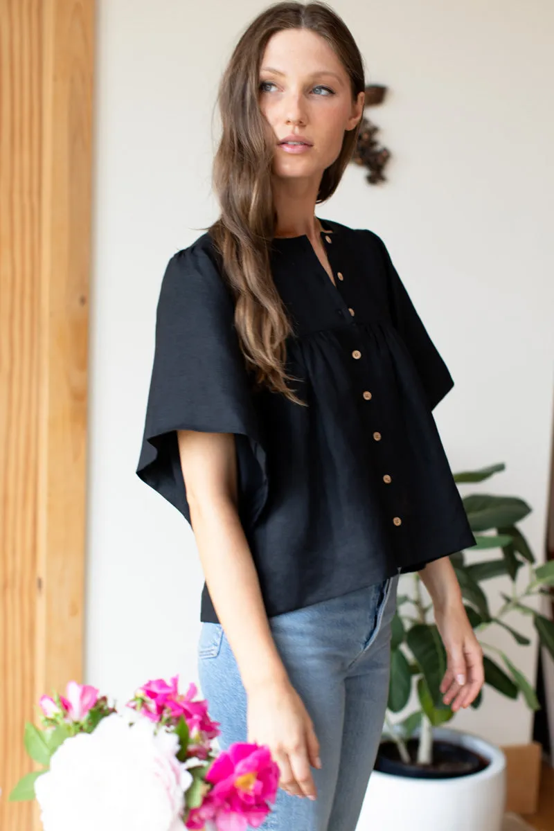Marion Button Blouse - Black Linen sold by Emerson Fry product image thumbnail 5