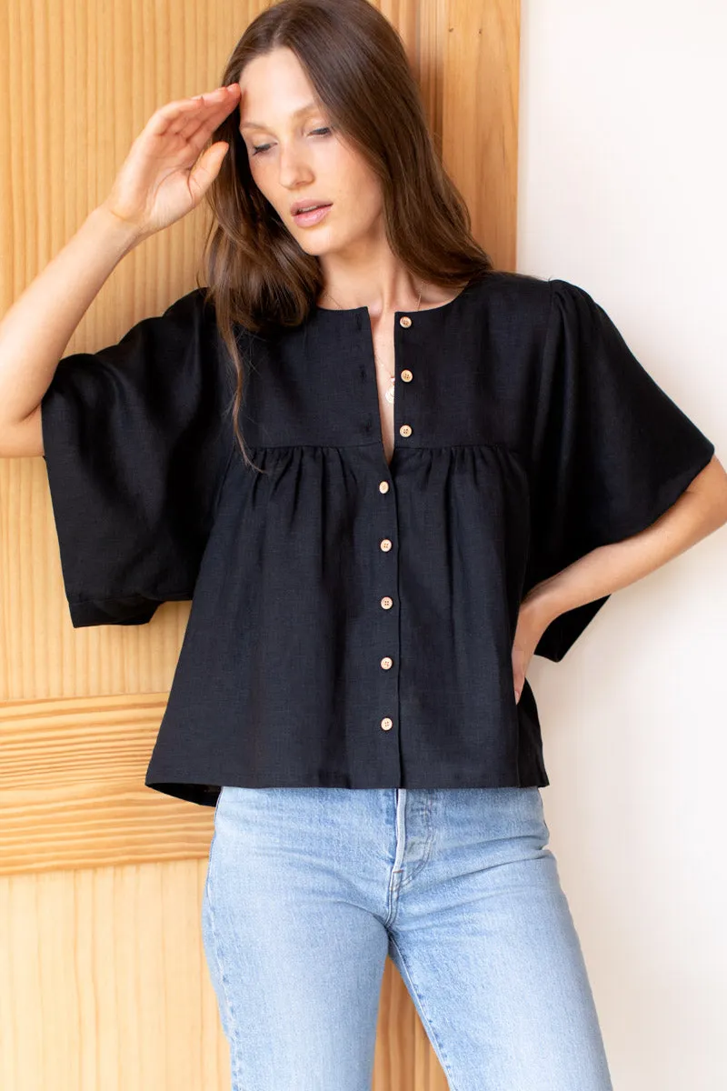 Marion Button Blouse - Black Linen sold by Emerson Fry product image thumbnail 4