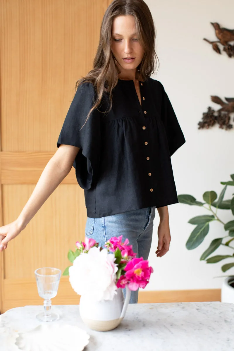 Marion Button Blouse - Black Linen sold by Emerson Fry product image thumbnail 3