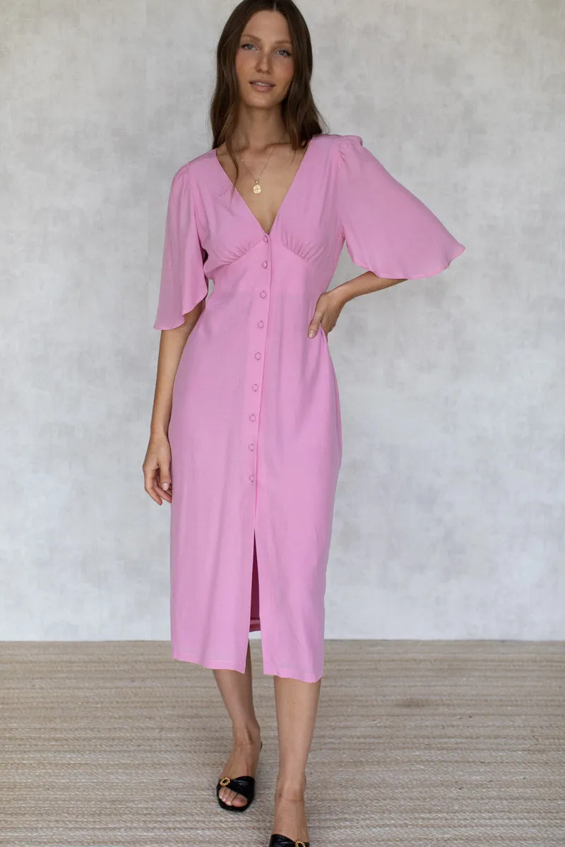 Juney Angel Sleeve Dress - Prism Pink sold by Emerson Fry