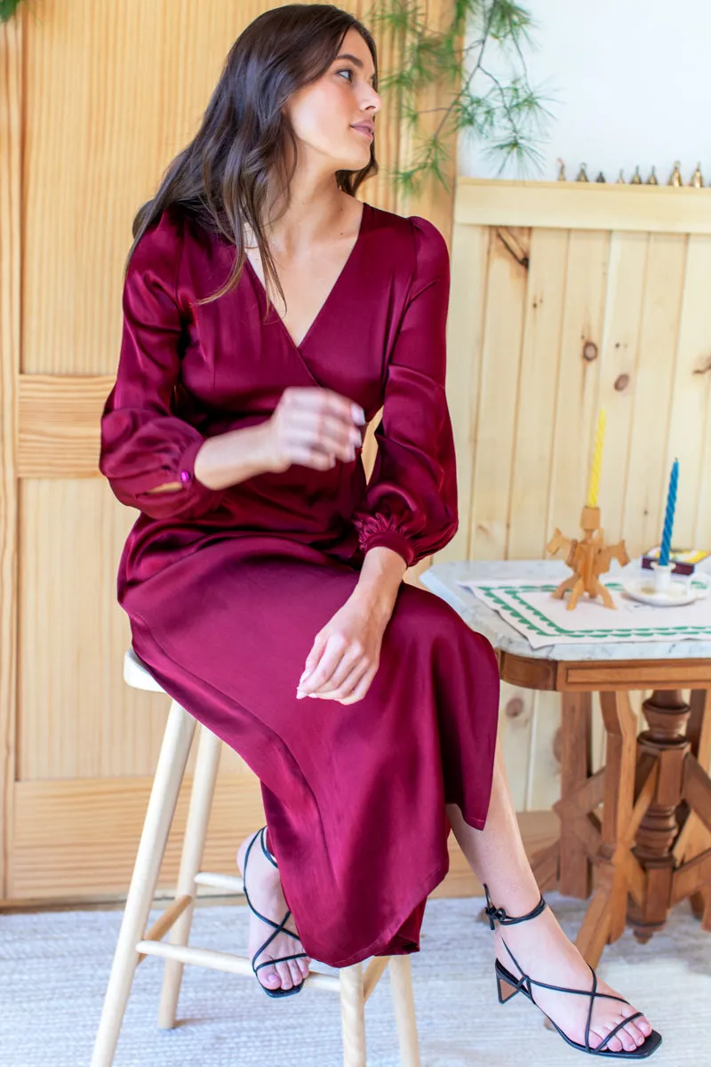 Bishop Sleeve Dress - Cabernet Satin sold by Emerson Fry