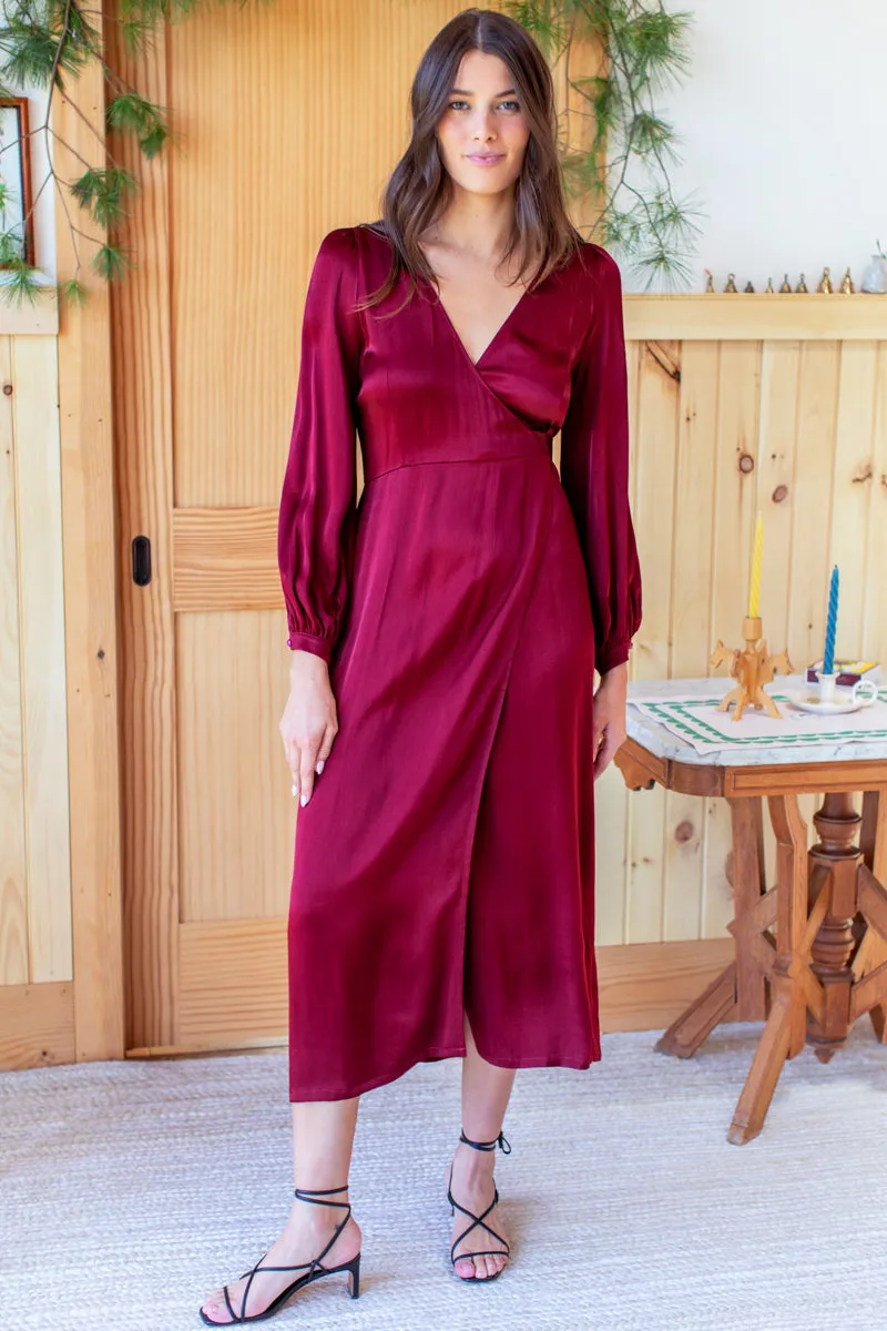 Bishop Sleeve Dress - Cabernet Satin sold by Emerson Fry product image thumbnail 2