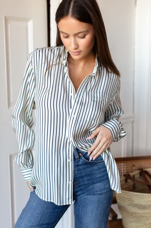 Ryan Shirt - Ivory Stripe Silk sold by Emerson Fry