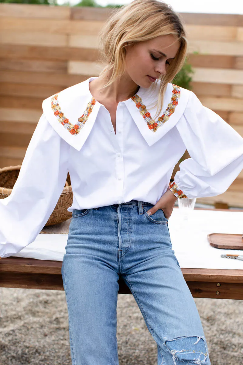 Petra Long Sleeve Blouse - White Poplin sold by Emerson Fry