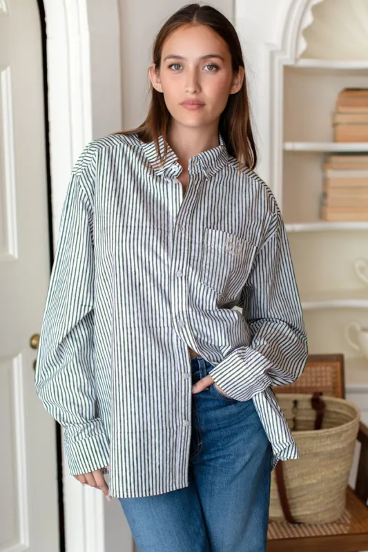 Ryan Shirt - Moss Stripe Poplin sold by Emerson Fry