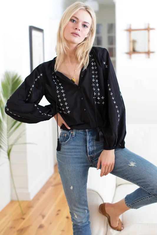 Bardot Top - Embroidered Black Organic sold by Emerson Fry