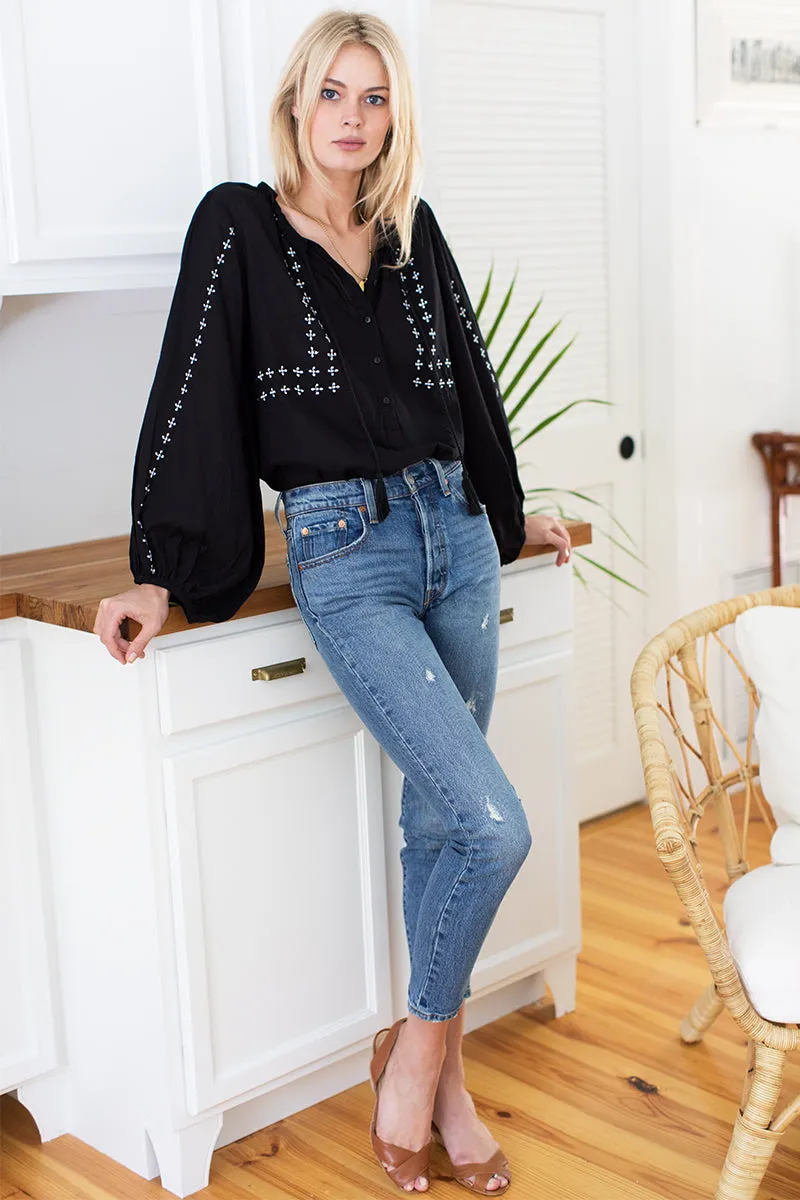 Bardot Top - Embroidered Black Organic sold by Emerson Fry product image thumbnail 3
