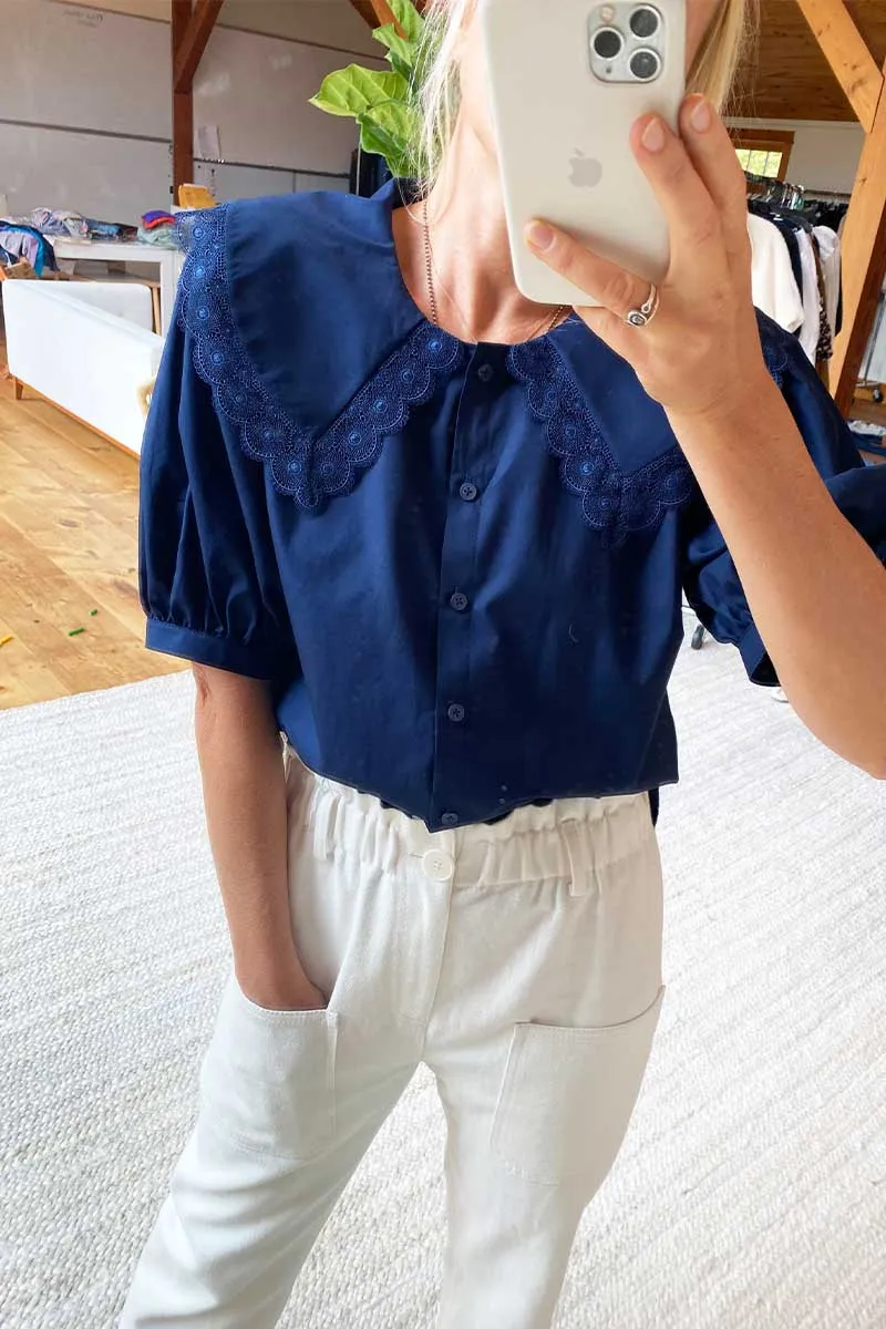 Petra Blouse - Navy Poplin sold by Emerson Fry