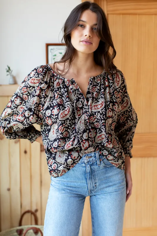 Lucy 2 Blouse - Paisley Black + Clay Satin sold by Emerson Fry