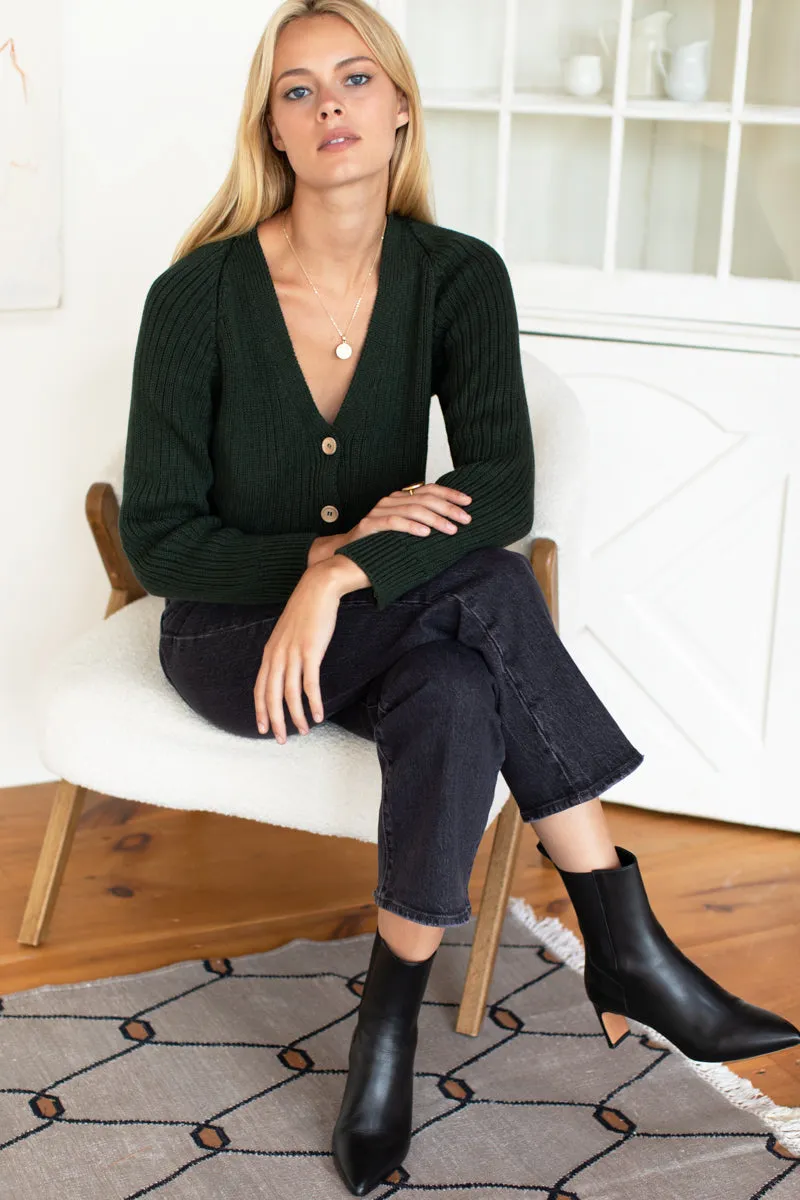 Low V Neck Cardigan - Darkest Spruce Organic sold by Emerson Fry product image thumbnail 3