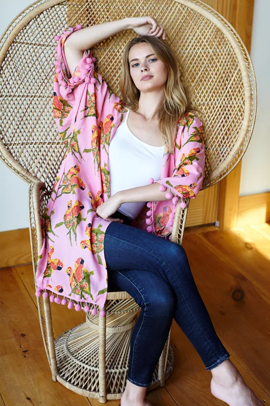 Pom Pom Kimono - Pink Fred Parrot sold by Emerson Fry