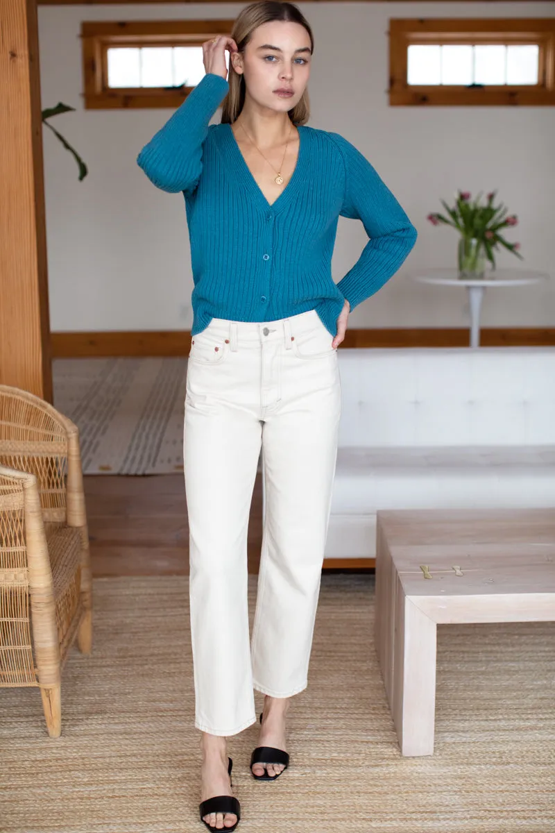Low V Neck Cardigan - Peacock Blue Organic sold by Emerson Fry product image thumbnail 3