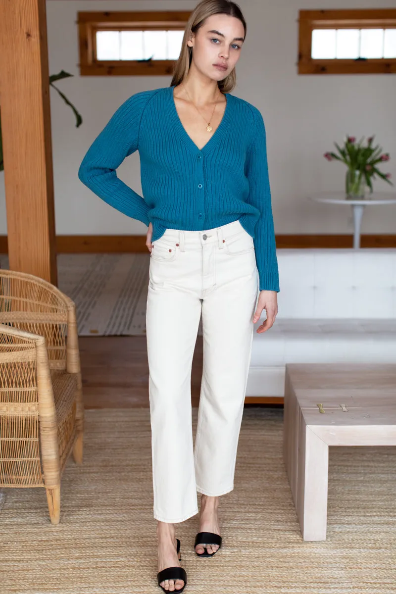 Low V Neck Cardigan - Peacock Blue Organic sold by Emerson Fry product image thumbnail 4