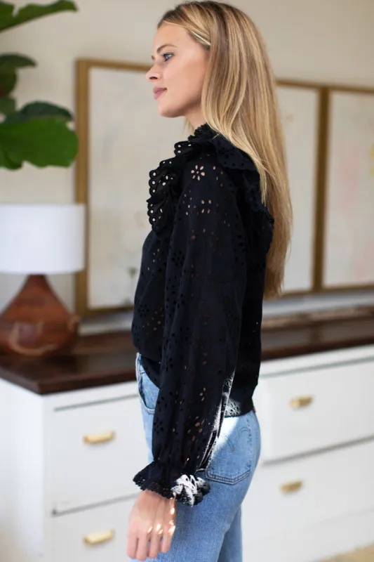 Pearl Long Sleeve Blouse - Black Eyelet sold by Emerson Fry