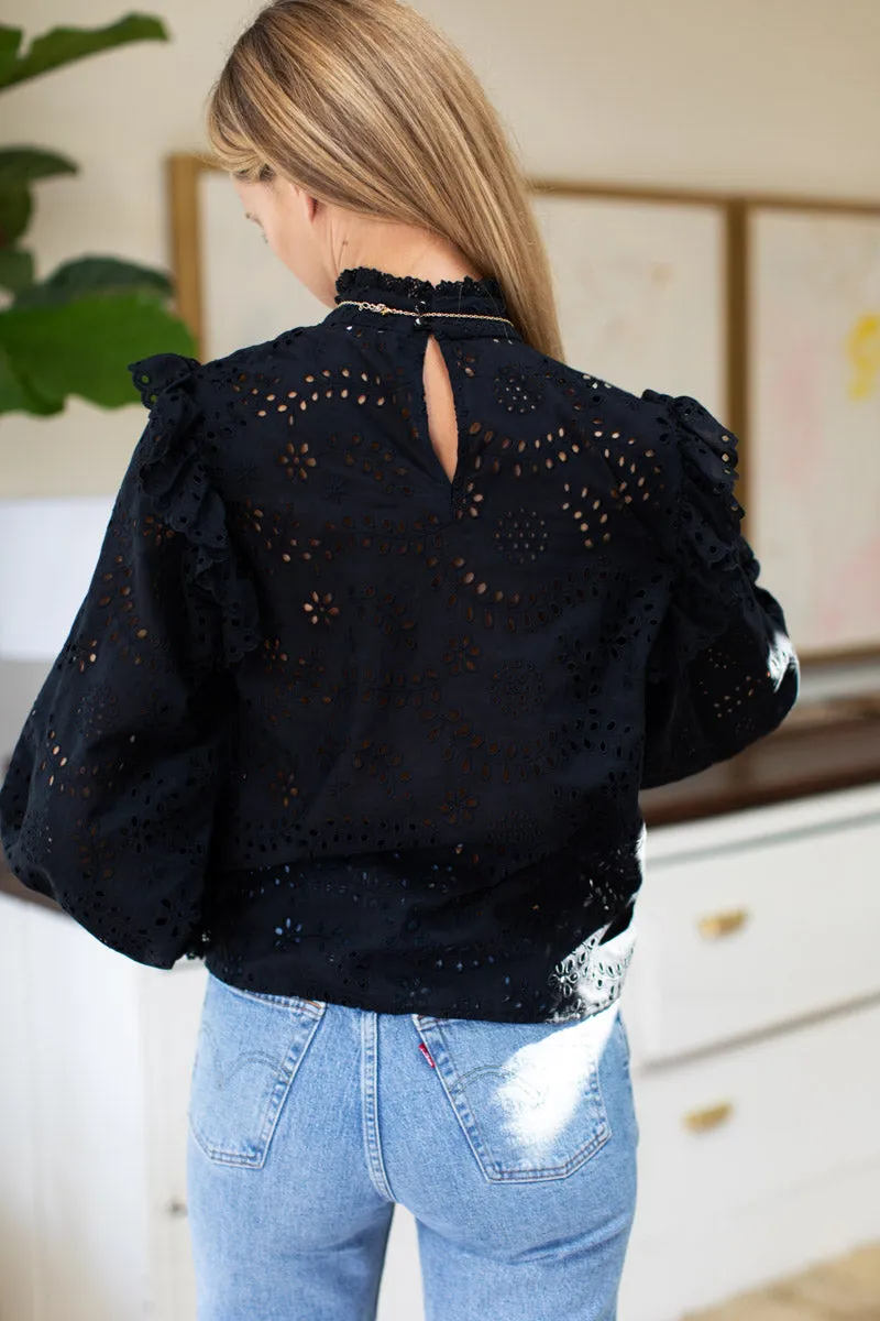 Pearl Long Sleeve Blouse - Black Eyelet sold by Emerson Fry product image thumbnail 4