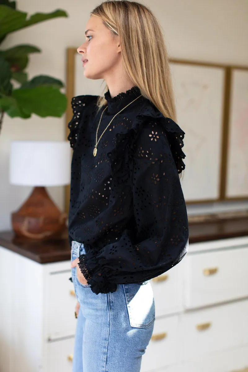 Pearl Long Sleeve Blouse - Black Eyelet sold by Emerson Fry product image thumbnail 5