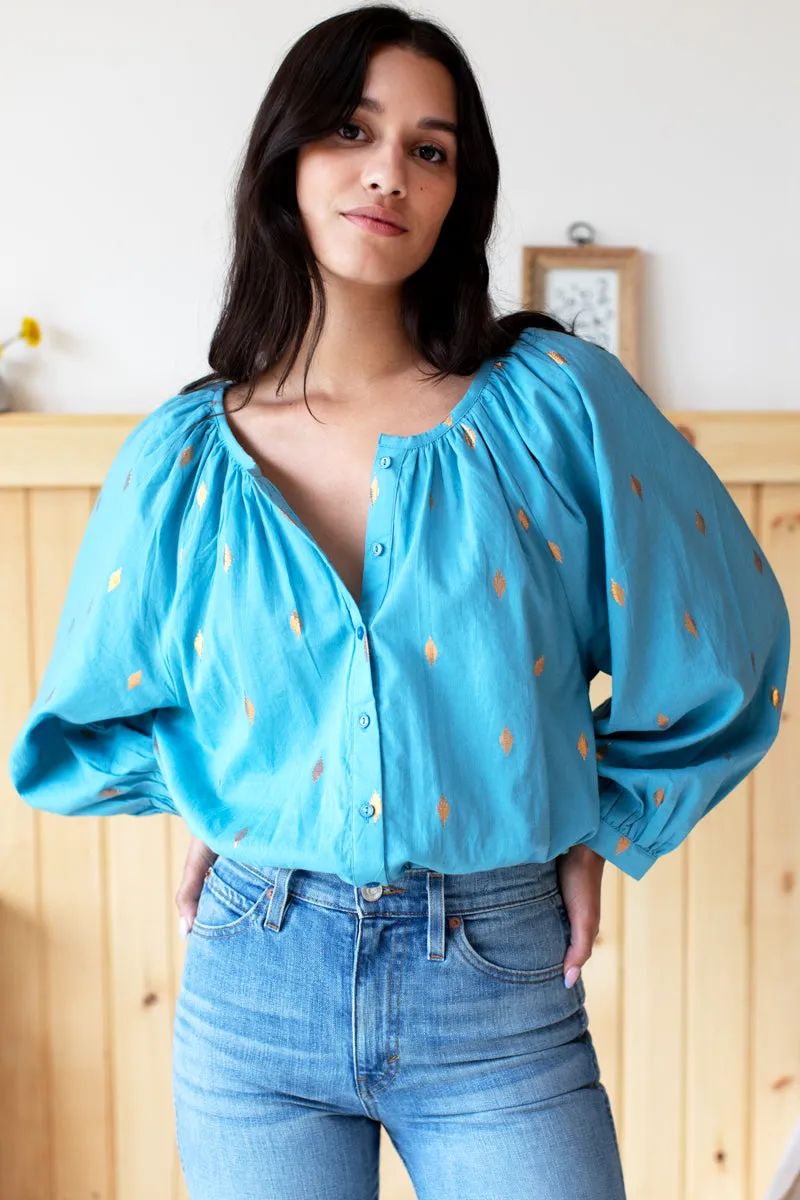 Frances Blouse - Gold Leaf Delphinium sold by Emerson Fry