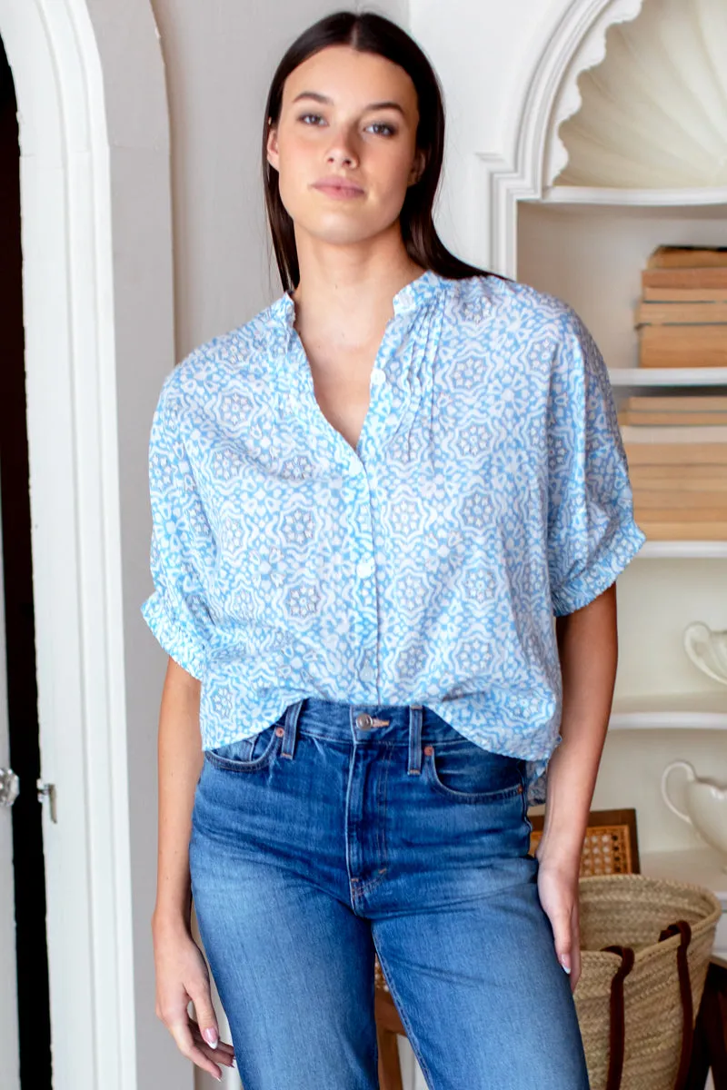 Mandarin Collar Top - Geo Flower Blue Organic sold by Emerson Fry product image thumbnail 5