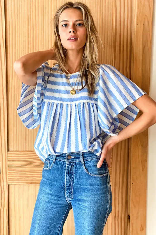 Basalie Top - Scallop Blue Stripe sold by Emerson Fry