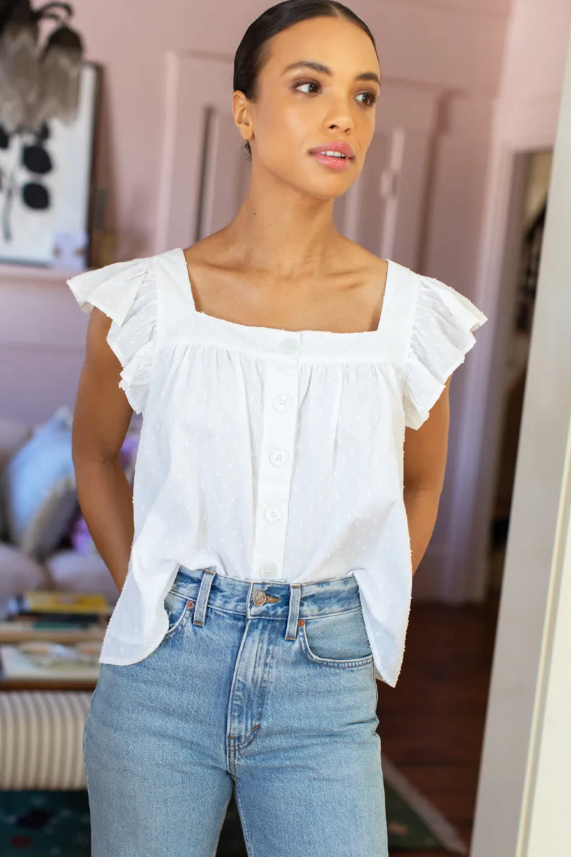 Laurent Flutter Top - Swiss Dot White Organic sold by Emerson Fry product image thumbnail 4