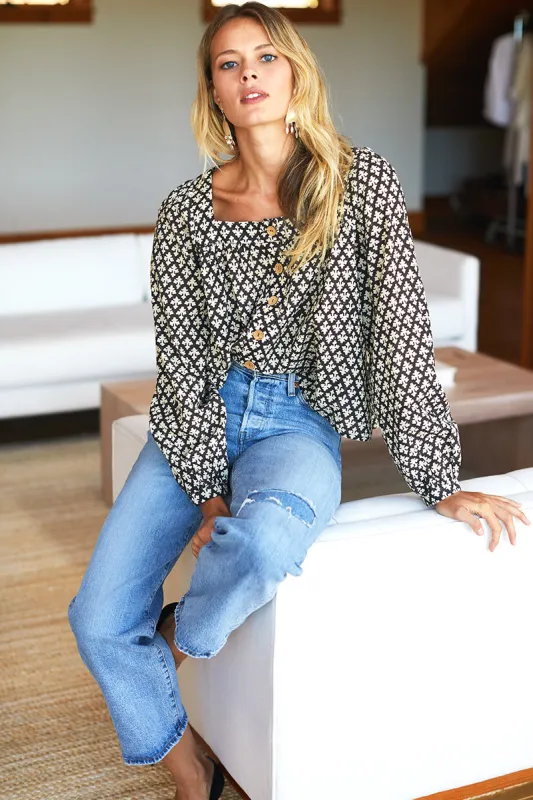 Laurent Blouse - August Flowers Black Organic sold by Emerson Fry