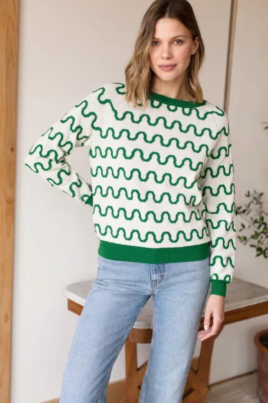 Emerson Sweater - Reversible Loki Stripe Ivory + Green Alpaca sold by Emerson Fry